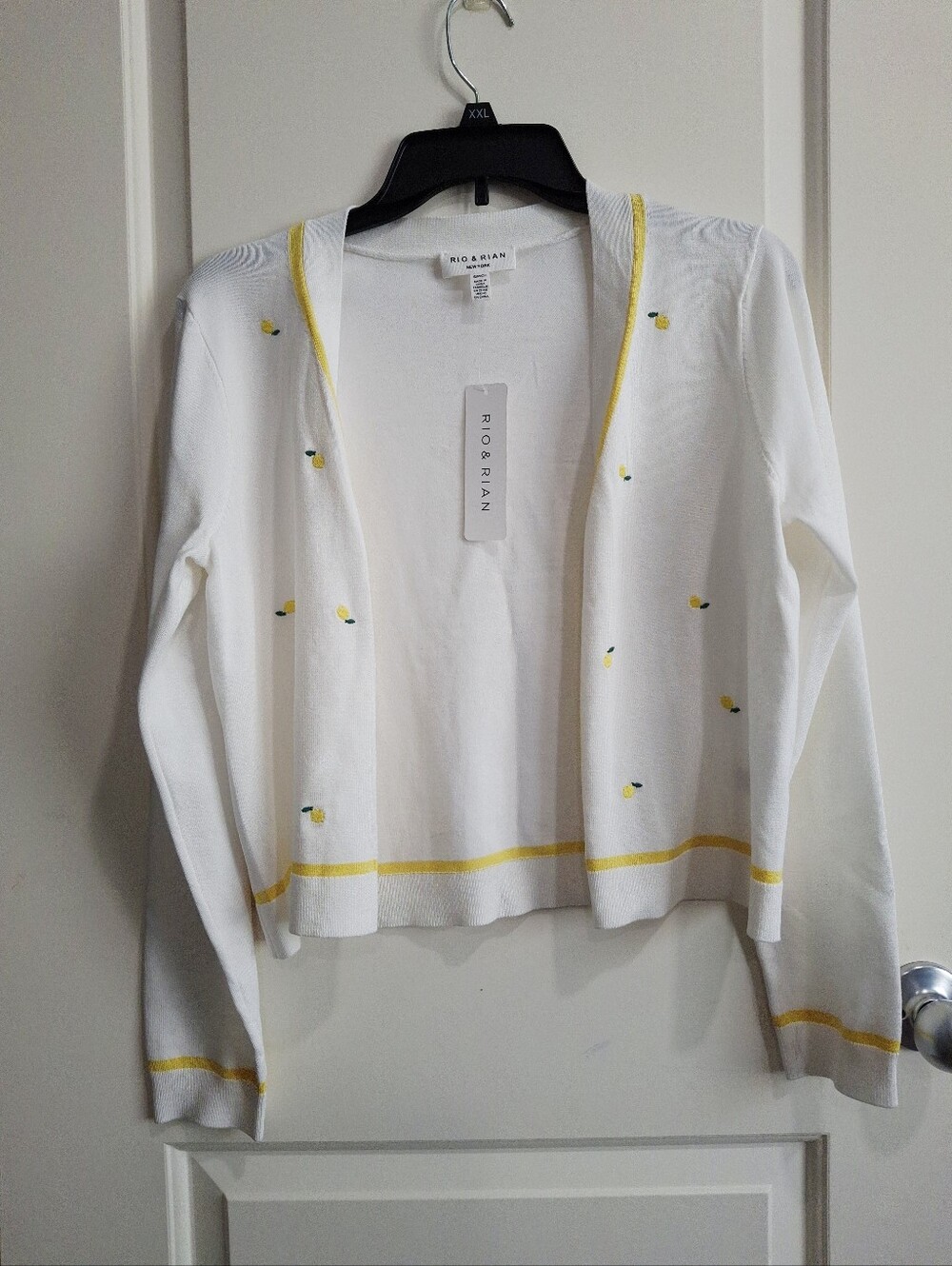 Rio & Rian White Lemon-Embroidered Open Cardigan Sweater Small NWT